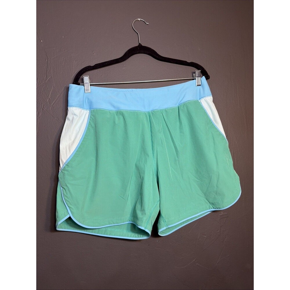 Land's End Women's Lined Activewear Shorts Green & Blue Size 14 Pockets